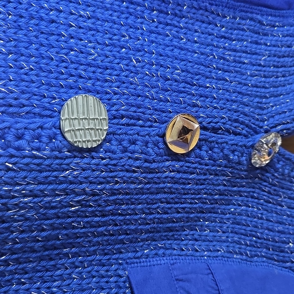 Pure Handknit-Royal blue sweater with each button different down front Sz - Picture 10 of 13